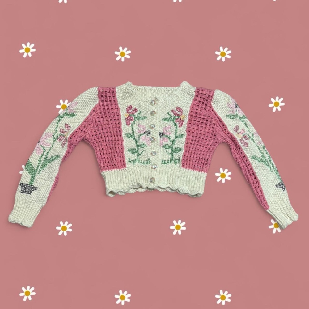 Women's Pink and Cream Cardigan